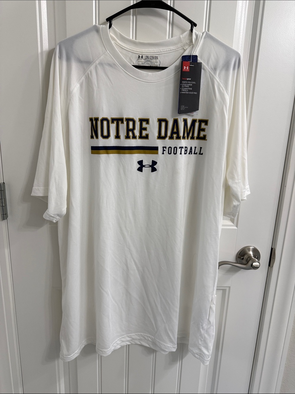 Under Armour White Notre Dame Football Performance Tee with Navy & Gold Accents